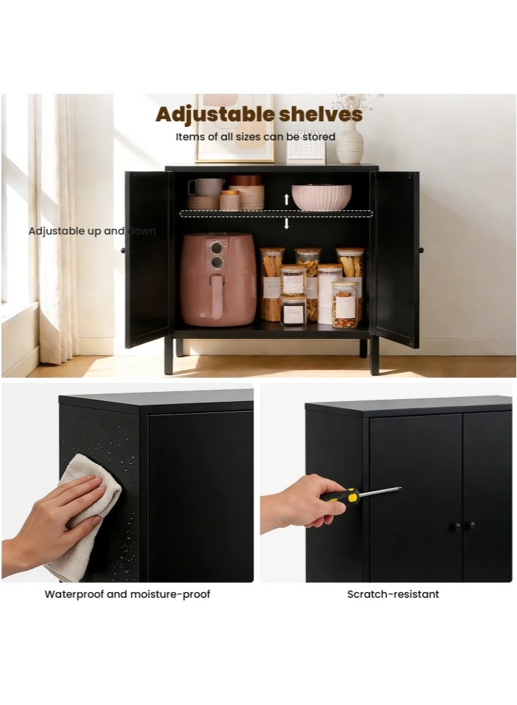 جيجيرو خزانة بوفيه معدنية، خزانة تخزين مطبخ بأرفف، خزانة ركن قهوة، خزانة جانبية للبوفيه، رف قابل للتعديل أسود - Image 4